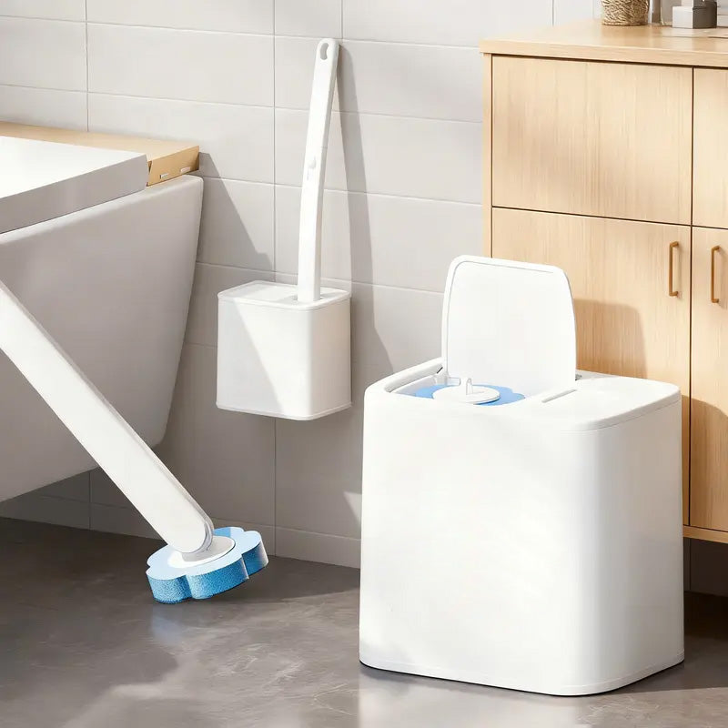 Disposable Toilet Brush, Toilet Bowl Wand Holder Set with 24PCS Wall-Mount Scrubbing Toilet Brush Bathroom Cleaning Kit